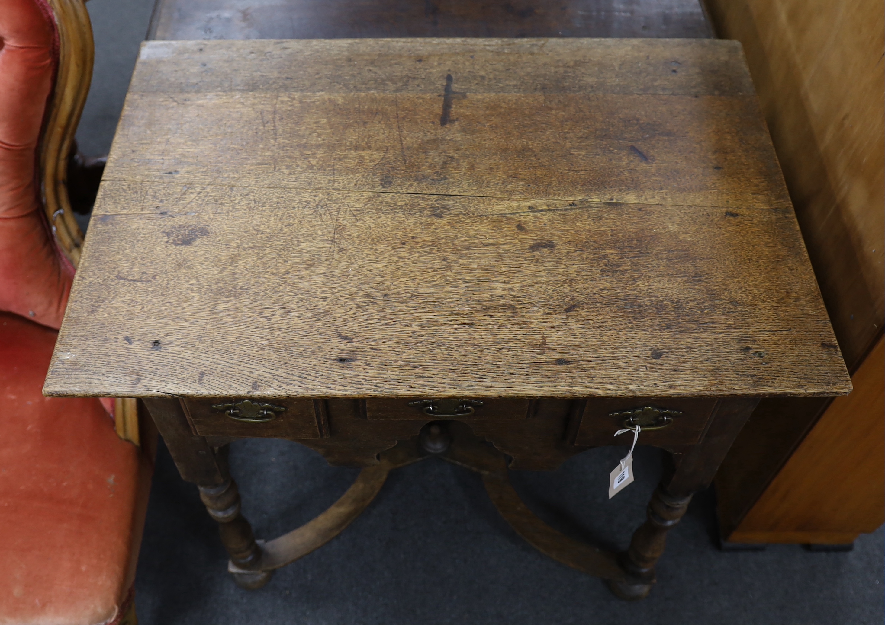 An 18th century and later oak lowboy, width 74cm, depth 49cm, height 70cm